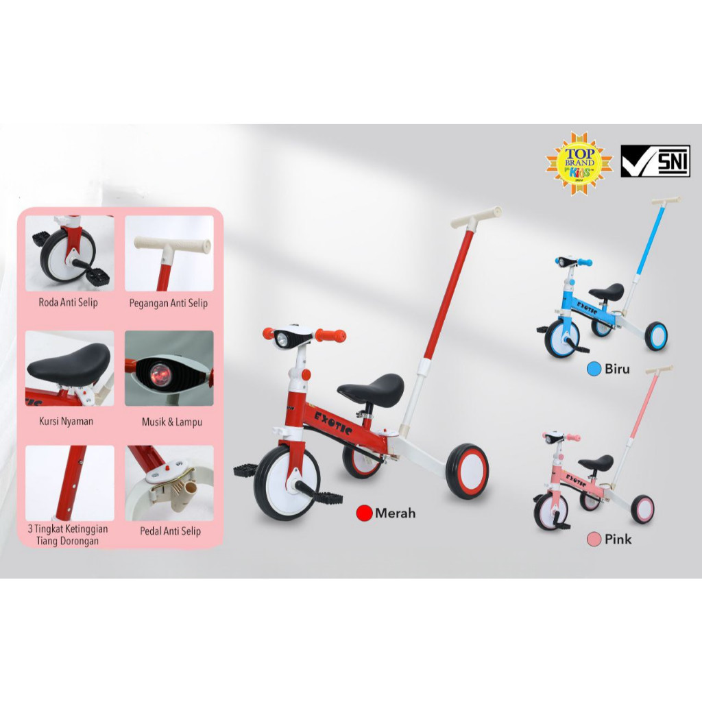 Exotic Toys Tricycle ET714 - Sepeda Anak Roda Tiga Multifungsi 4 in 1
