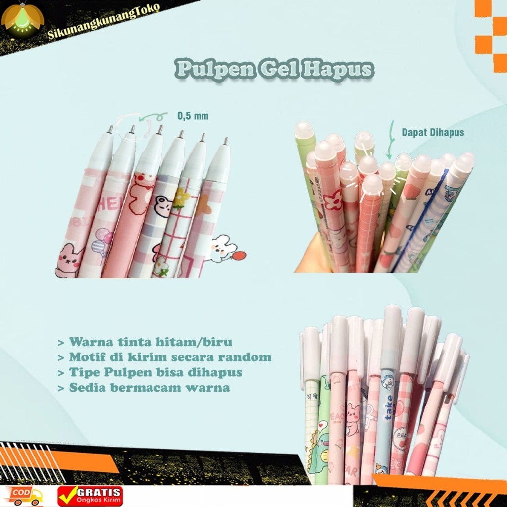 

(SKN) Pulpen Hapus Erasable Pen Bolpen Hapus Motif Karakter Pen Hapus Tinta Hitam / Bolpoin Gel Bisa Dihapus Lucu