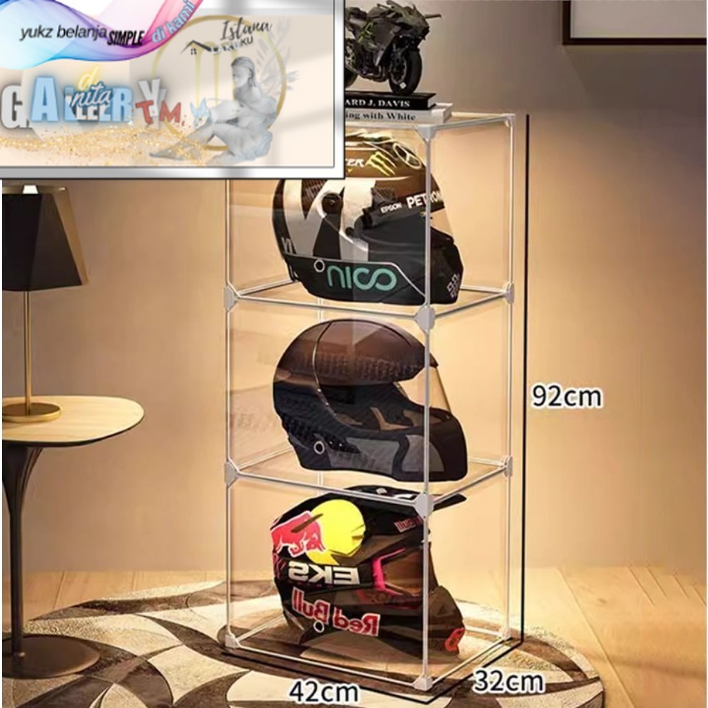 Rak susun rak helm  Lemari Penyimpanan Helm Sepeda motor Plastik Serbaguna + Roda