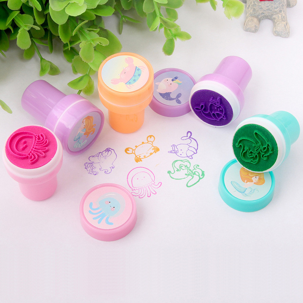 

10 Pcs/Box Simple Stamps Toy for Kids Cartoon Animal Self-ink Seal DIY Painting Notebook Decor Gift