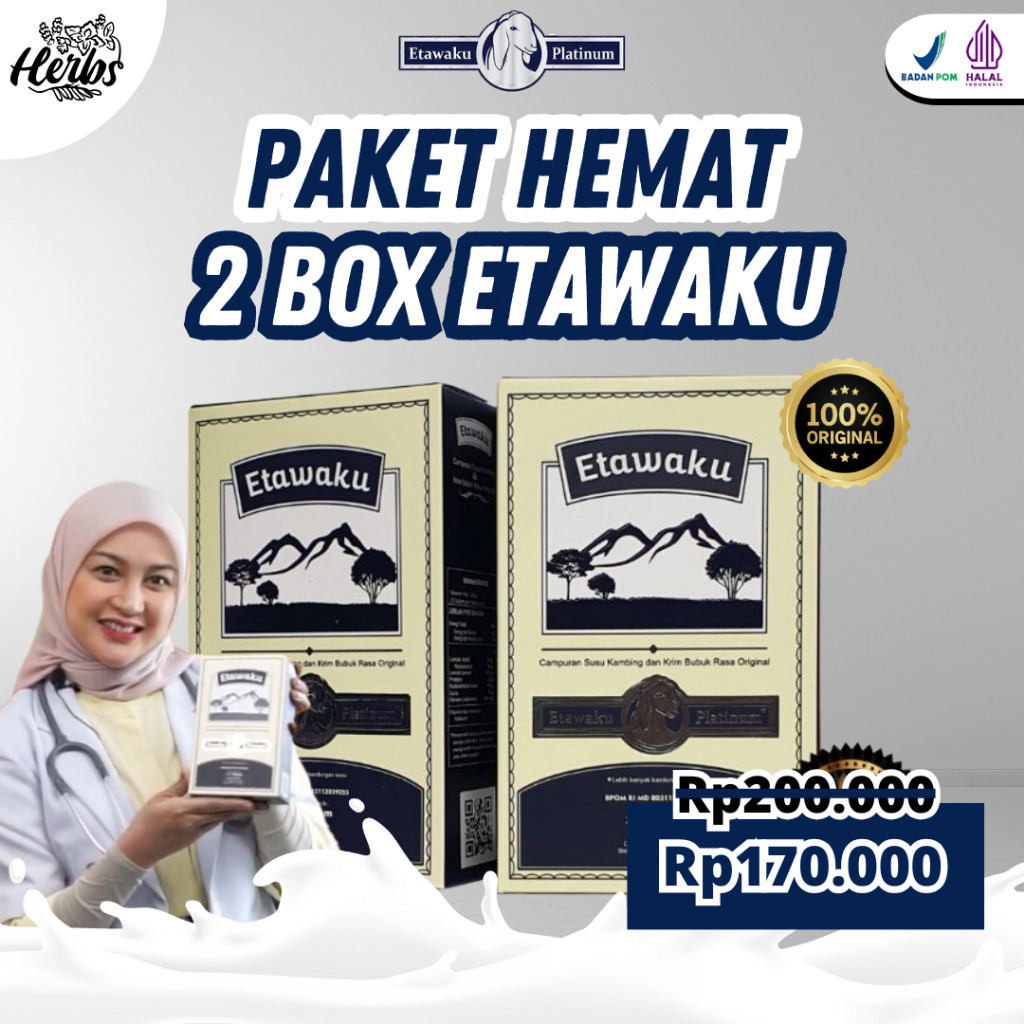 

Paket Hemat - 2 Box ETAWAKU PLATINUM - Susu Kambing Etawa Murni Original Melancarkan Pernafasan Atasi Nyeri Tulang Sendi Sesak Nafas Pegel-pegel