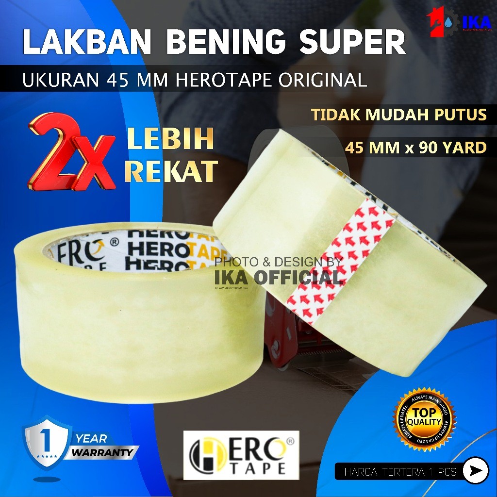 

CLEAR TAPE LAKBAN BENING 90 YARD FULL x 48 mm - 2 inch / LAKBAN SOLATIP HERO TAPE 90 YARD / ISOLASI LAKBAN BENING 100YARD ISOLASI SELOTIP CLEAR TAPE 45MM DAYA LENGKET KUAT