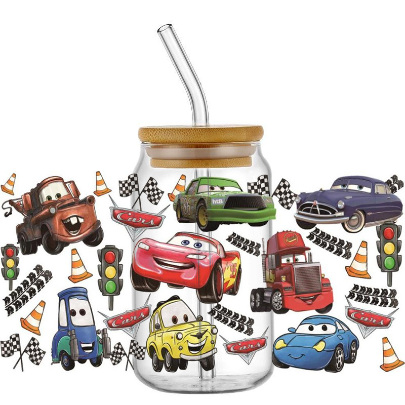 

Miniso 3D Cartoon Cars Decal 16oz UV DTF Cup Wrap Transfers Stickers Racing Washable Custom Logo DIY Mug Sticker
