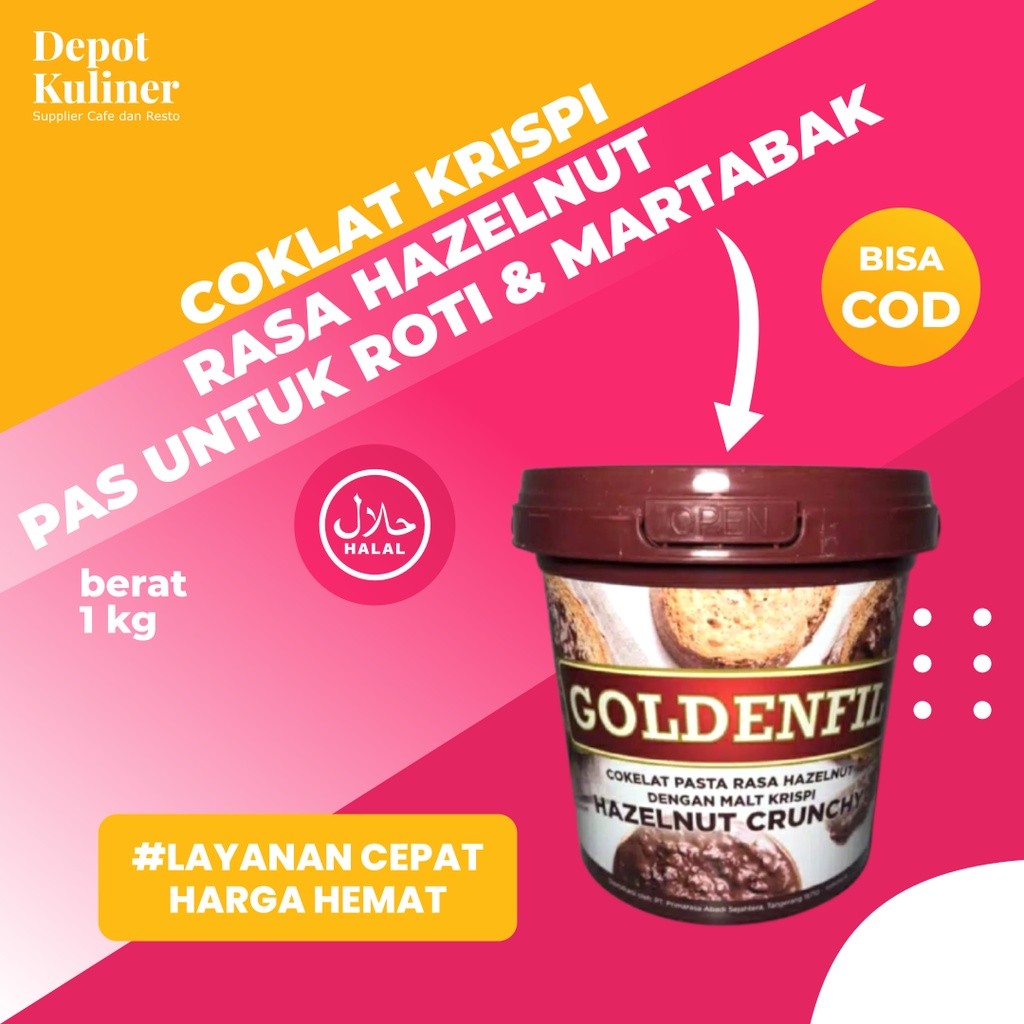 

Goldenfil Hazelnut Crunchy 1kg Selai Coklat Goldenfill Golden Fil Huzelnut Cokelat