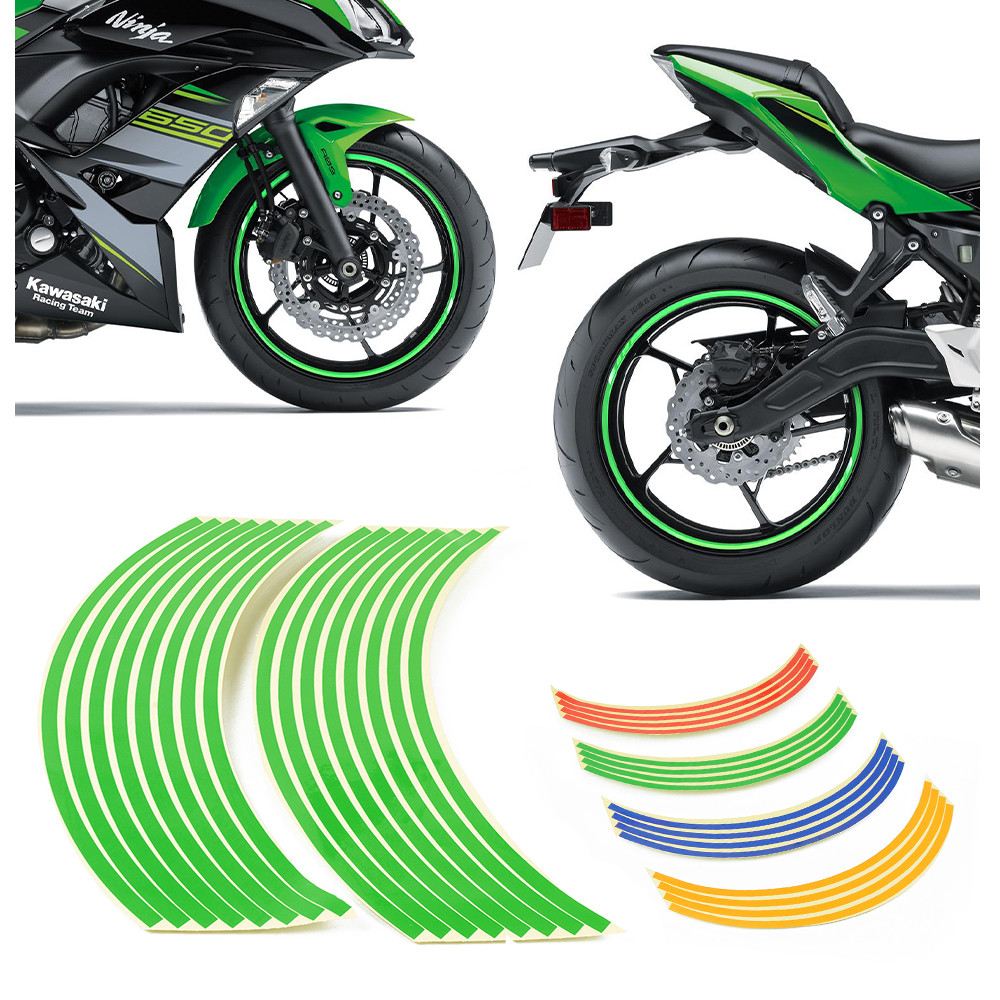 16 PCS 17 18 In   Motorcycle Wheel Sticker Reflective Decals Rim Tape Strip For Kawasaki Ninja GPZ50