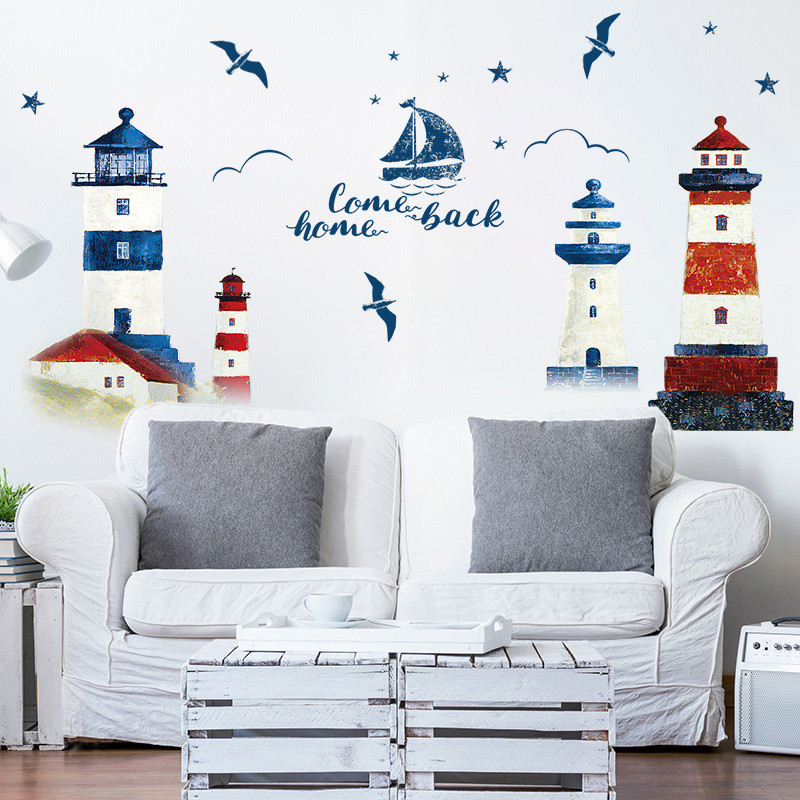 

Sea Sailboat Lighthouse Wall Stickers Background Decoration Bedroom Living Room TV Sofa Mural Wallpaper Art Decals Sticker