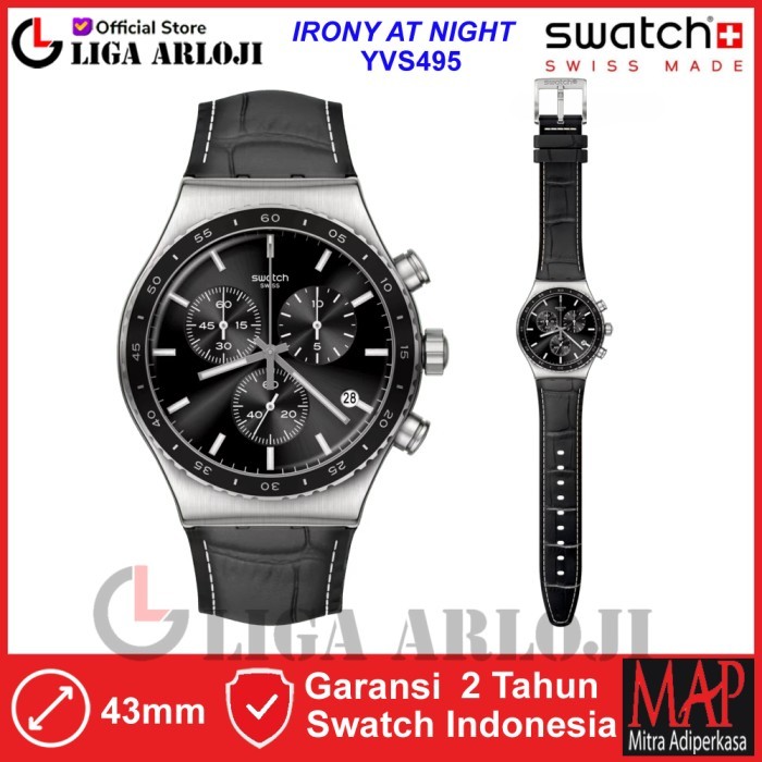 "Q.LnS" - TERLARIS SWATCH YVS495 IRONY AT NIGHT Jam Tangan Pria Analog Chronograph