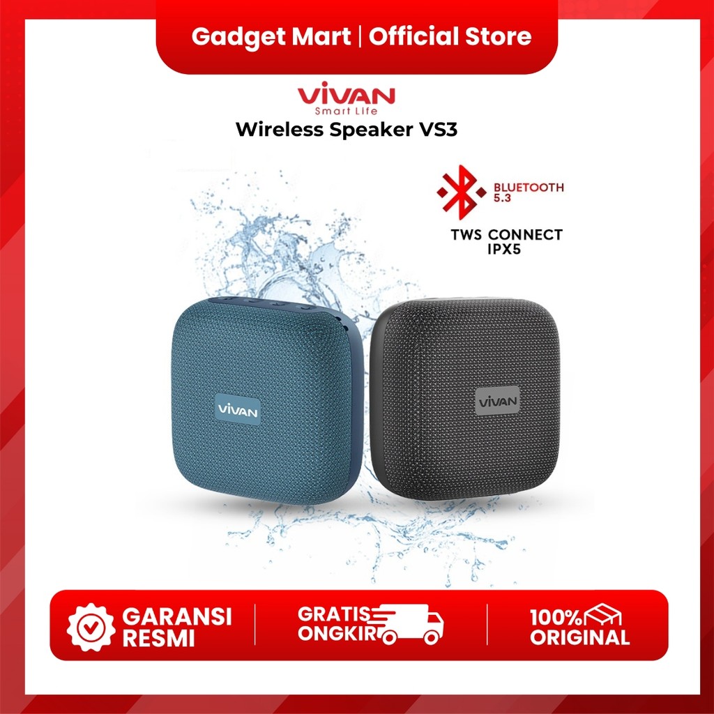 VIVAN Mini Speaker VS3 | IPX5 | Bluetooth 5.3 - Garansi Resmi