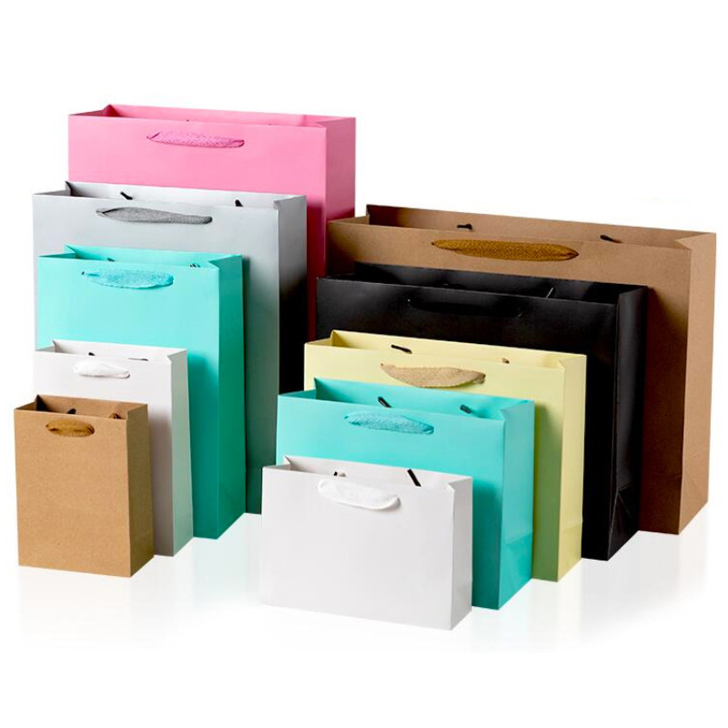

10pcs/lot Brown white Kraft Paper Gift Bags With Handles birthday present Gift Bag Shopping Bags travel cosmetic storage bag