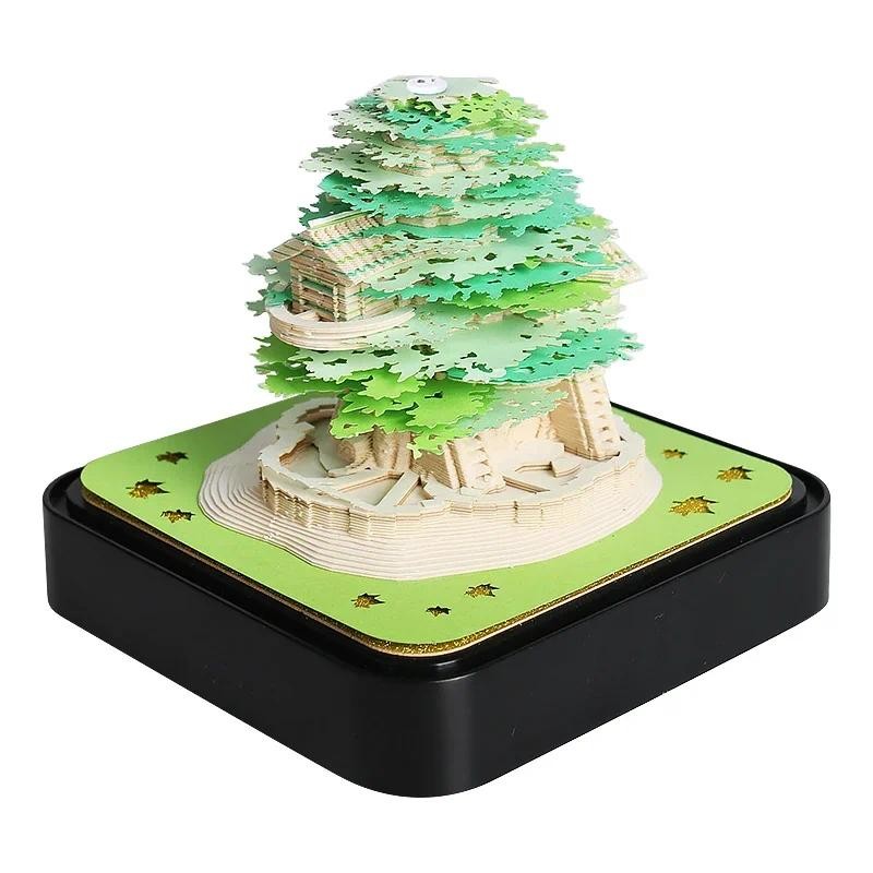 

3D Memo Pad Block Notes For Offices Stationery Omoshiroi Block 3D Notepad Green Treehouse With 2024 Calendar