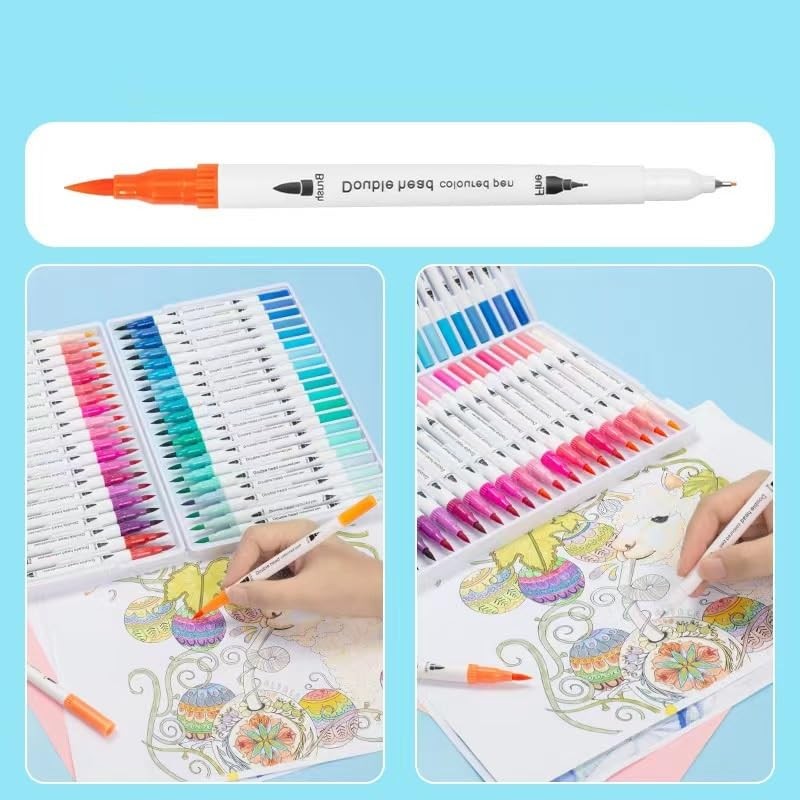

D3W! Warna Set 36/60/100/120 Brush Pen 2 Tips Set Marker Drawing Pen