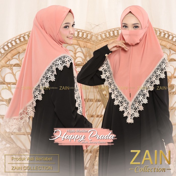 Jilbab Instan Masker Happy Prada Renda Import Kerudung Zain Collection