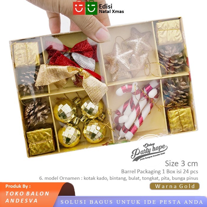 

set hiasan gantung pohon natal pita / ornamen dekorasi parcel natal - GOLD