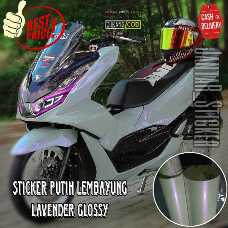 Sticker Scotlite Putih Lembayung Ungu Biru Gold Jenis Glossy dan Doff Skotlet Motor Putih Mutiara Le