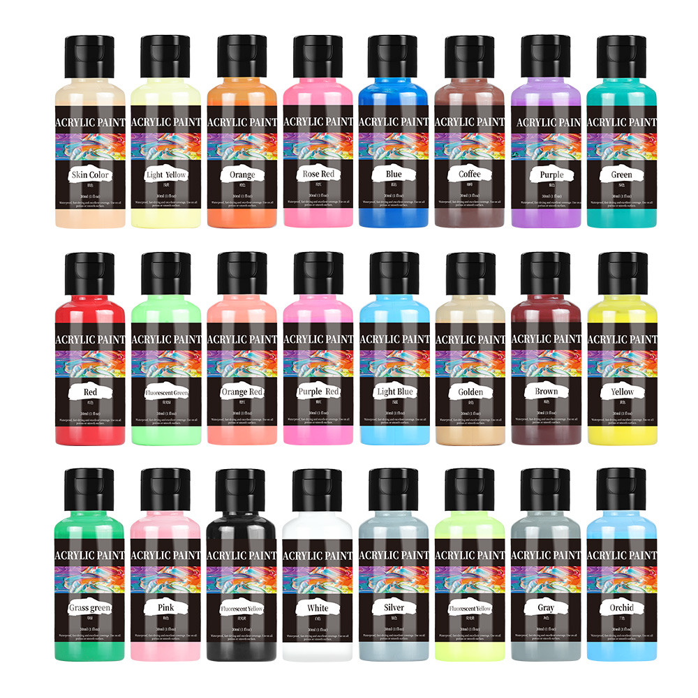 

24 Colour Acrylic Paint Colors Bottled Acrylic Paint Set Paint For Fabric Clothing Painting Rich For Leather DIY Pigment