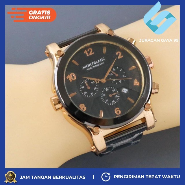 Jam Tangan Pria Montblanc 1421 Chrono Tanggal Aktif Strap Rantai Bisa Bayar Ditempat - COD - Murah