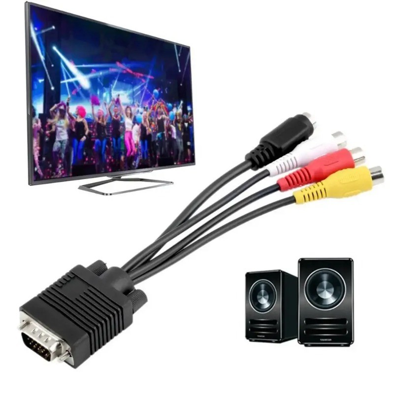 1pcs PC Computer Laptop HD TV VGA Male To S-Video 3 RCA AV VGA To Video 101TV Out S-Video AV Adapter