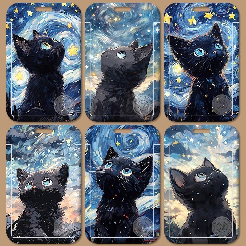 

ID CARD HOLDER, tempat kartu langit berbintang kucing hitam kawaii baru, cocok untuk kantor/sekolah, tempat kartu nama, penutup pelindung kartu pelajar, penutup pelindung kartu akses.