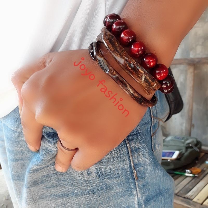 GELANG TASBIH AKAR BAHAR MERAH BODI HITAM ASLI