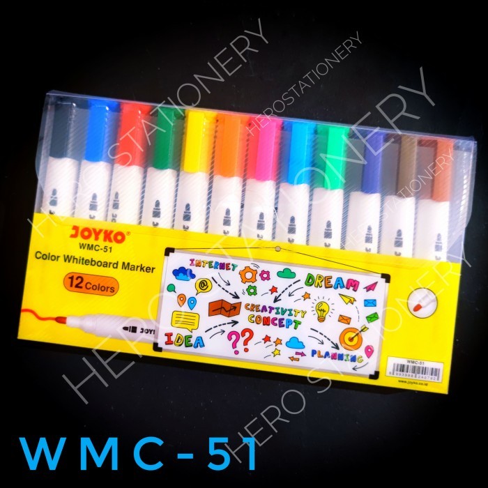 

jt Color whiteboard marker spidol jumbo joyko set 12 warna WMC-51