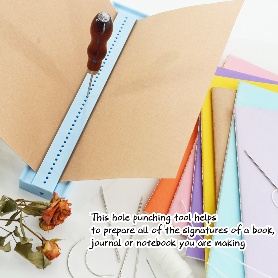 

Bookbinding tools Journal Punch Guide Set Awl Curved and Straight Needle Waxed Thread Stitching Template Copic Bound Books