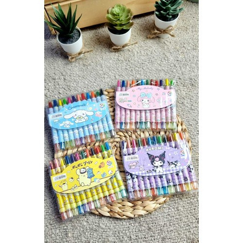 

(MGS) Crayon Sanrio Stick Putar isi 12 Warna Twist Pensil Pastel Krayon Set Mewarnai Anak / crayon stick sanrio