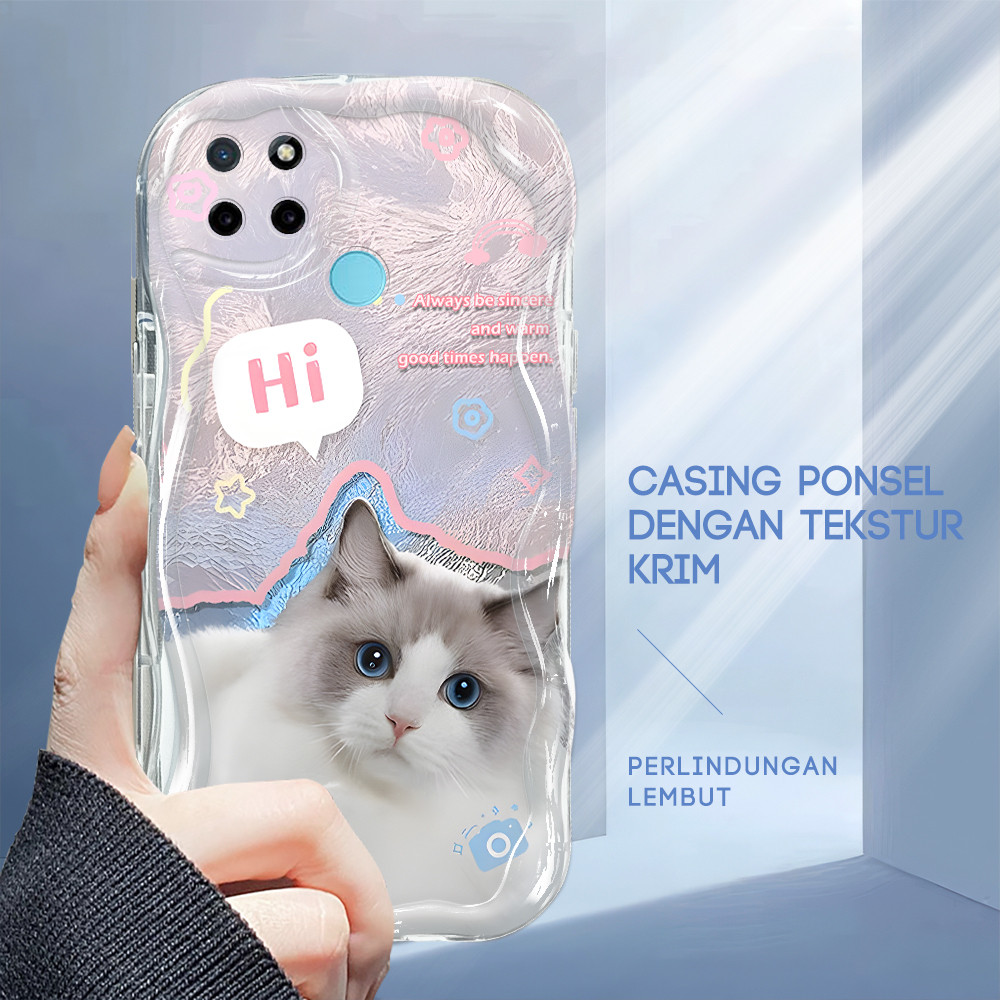 Realme C21Y C25Y Cute Cat Cartoon Pattern Phone Case Wave Edge Soft Silicone Case Casing Hp Soft Cas