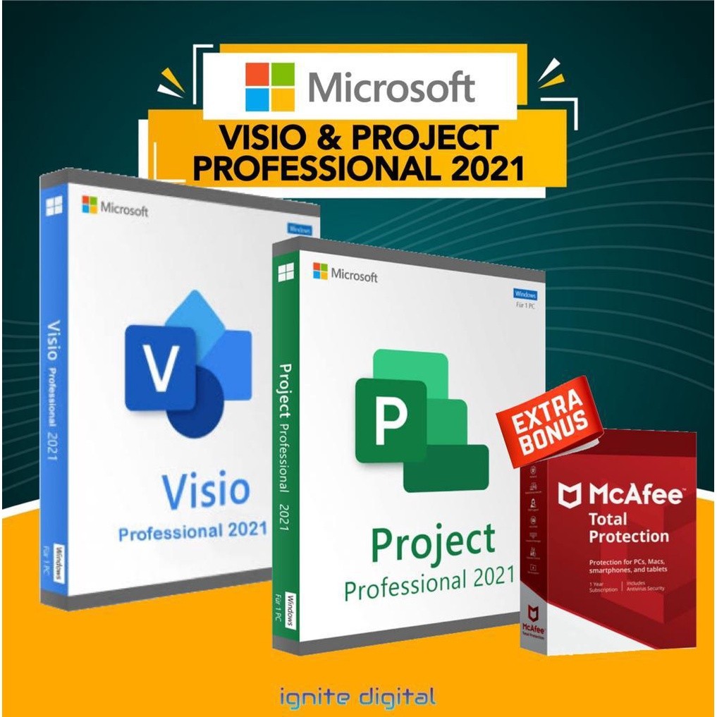 VISIO & PROJECT 2021 / 2019 / 2016 PROFESSIONAL - ORIGINAL LICENSE KEY