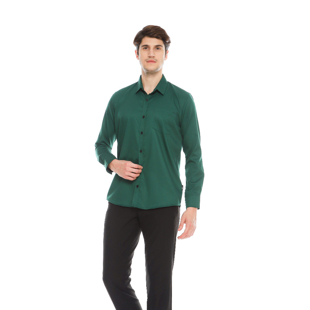 Dzargo - Kemeja Pria Lengan Panjang Basic Formal, Kemeja Polos - Hijau Botol BARU