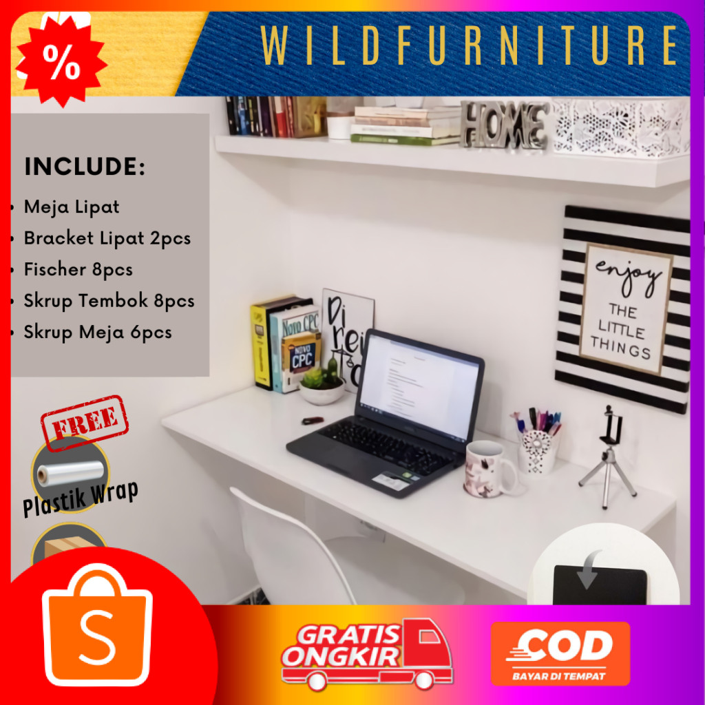Meja Belajar Minimalis / Meja Lipat Dinding / Meja Dinding / Meja Tempel Dinding / Meja Gantung / Me