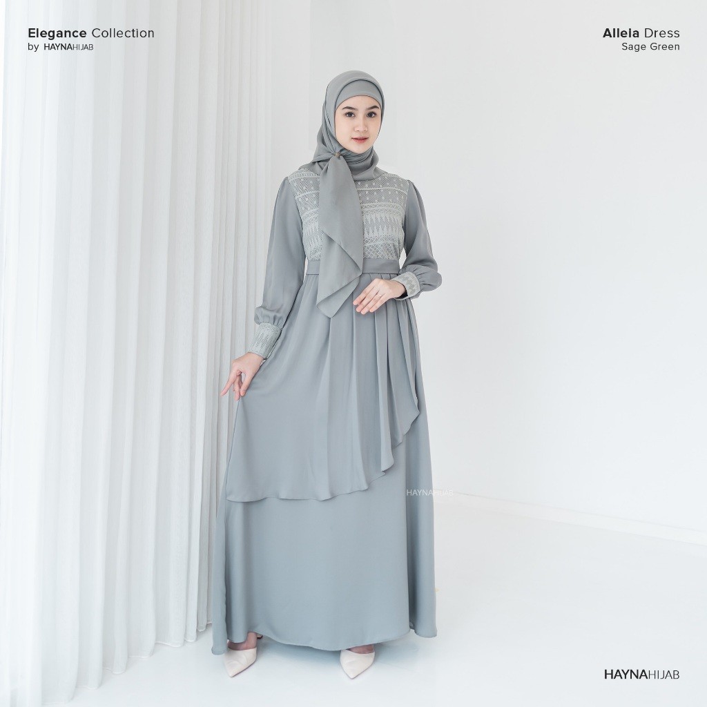 HAYNA Alleia Raya Dress (Sage Green) - Dress Kondangan Busui Friendly Gamis Wanita Muslim