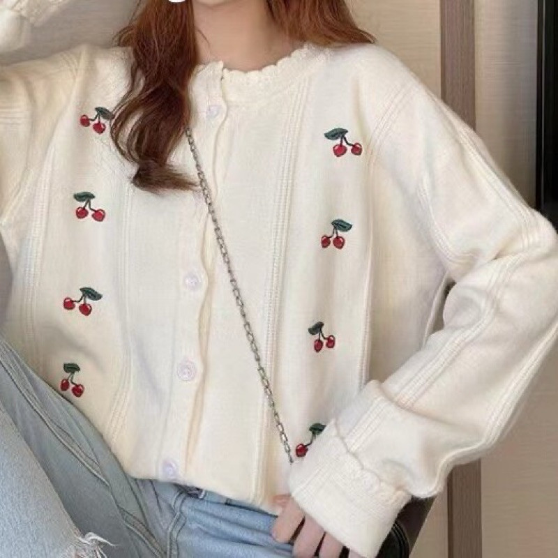 Lovy.id - CARDIGAN KNIT Cherry KOREA IMPORT  Cherry Cardigan Korean Outer/Outerwear/Cardigan BKK/Kar