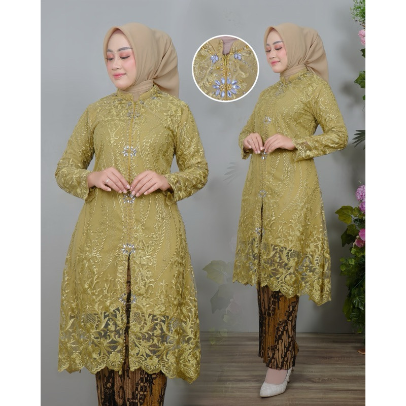 Set Kebaya Modern Tunik Tile Brokat Payet Jumbo Ld 120 Baju Batik Couple Kondangan Lamaran Wisuda