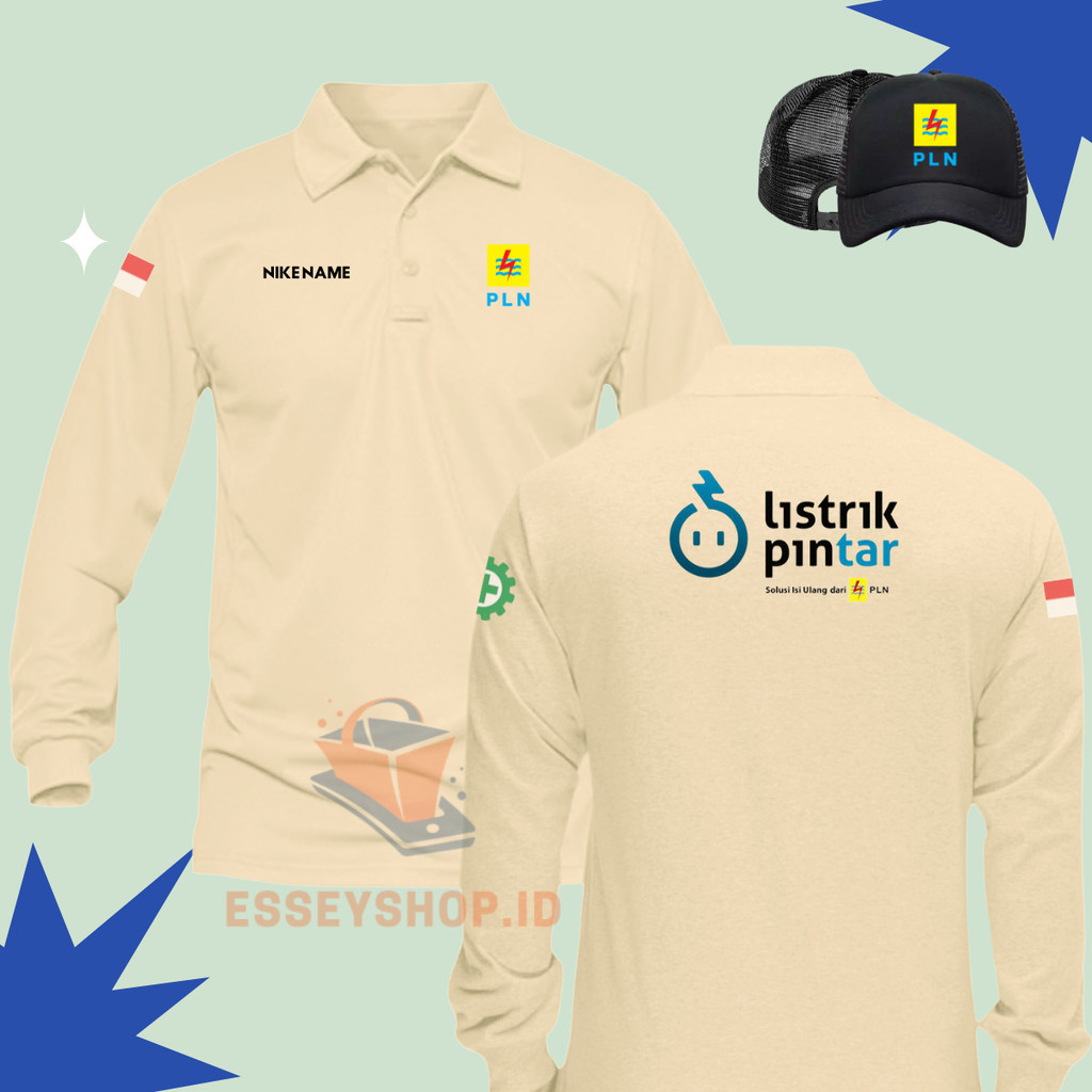 Bonus Topi !!! Baju Kaos Poloshirt Pria Dan Wanita Lengan Sablon Pln (Listrik Pintar) Atasan Polo Be