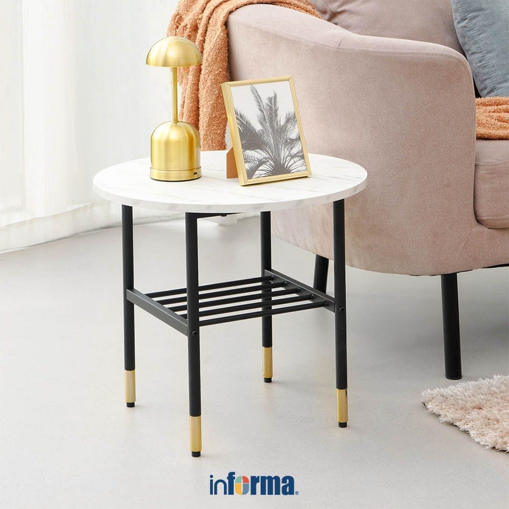 Informa Jevon Meja Sisi Round - Putih Meja Samping Meja Kecil End Table Meja Sofa Side Table