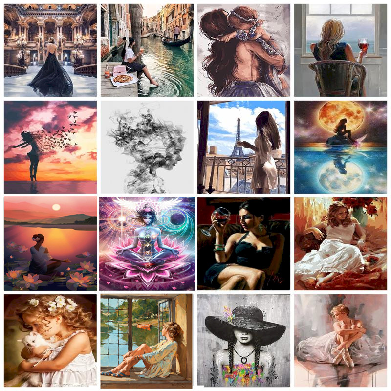 

GATYZTORY DIY Painting By Numbers Portrait Handpainted Gift Unframe Oil Painting By Numbers Figure Girls Room Decoration