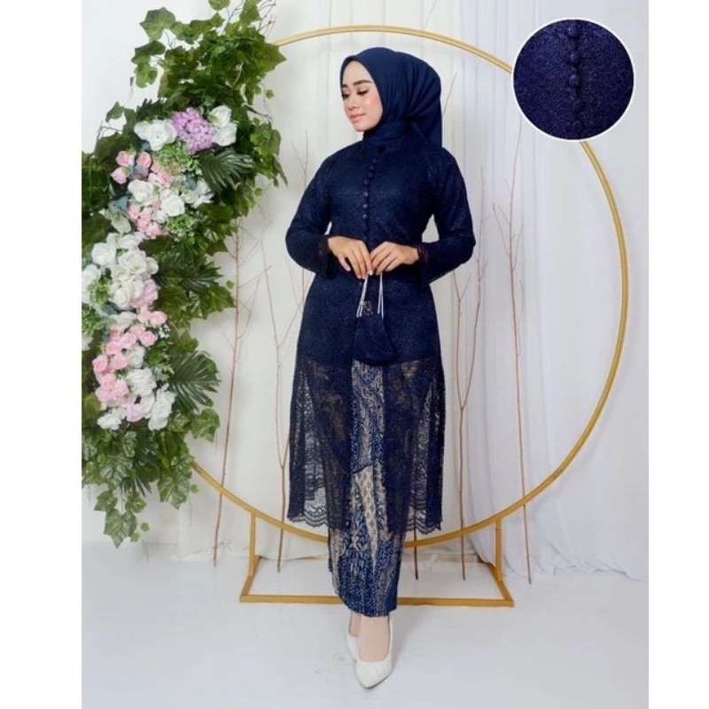 Kebaya Kondangan modern Setelan Kebaya Tunik Brokat Jumbo Atasan Kebaya Moderen Kancing Seribu Model