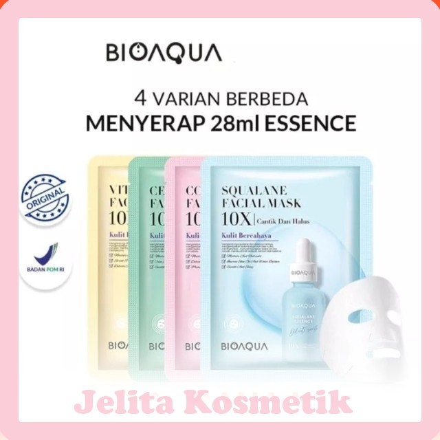 [10X Essence 28ml] Bioaqua Facial Mask 10x | Sheet Mask | Masker Wajah | Vitamin C | Centella | Coll