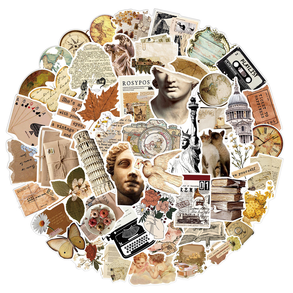 

10/30/50Pcs Retro Art Pattern Waterproof Graffiti Sticker Aesthetic Decorative Luggage Cup Laptop Phone Scrapbook Kids Stickers