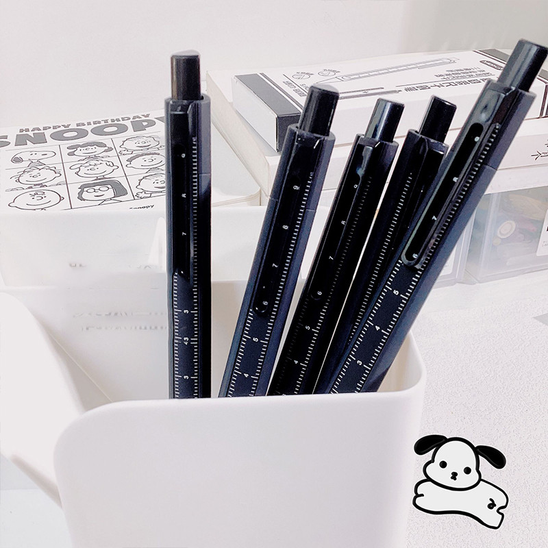 

pena penggaris gaya ins, penampilan cantik dengan penggaris, pena hitam tinta 0,5mm untuk ujian