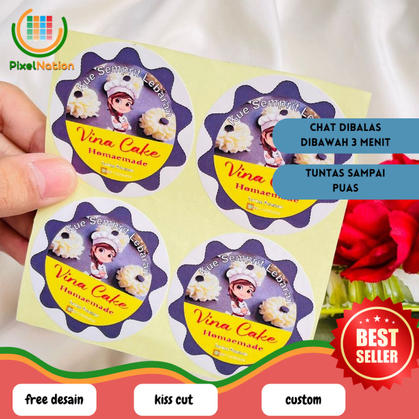 

PiNat 5-8 Sticker Label Toples Kue Edisi Cookies Lebaran Stiker Free Desain Custom Nama Sedang