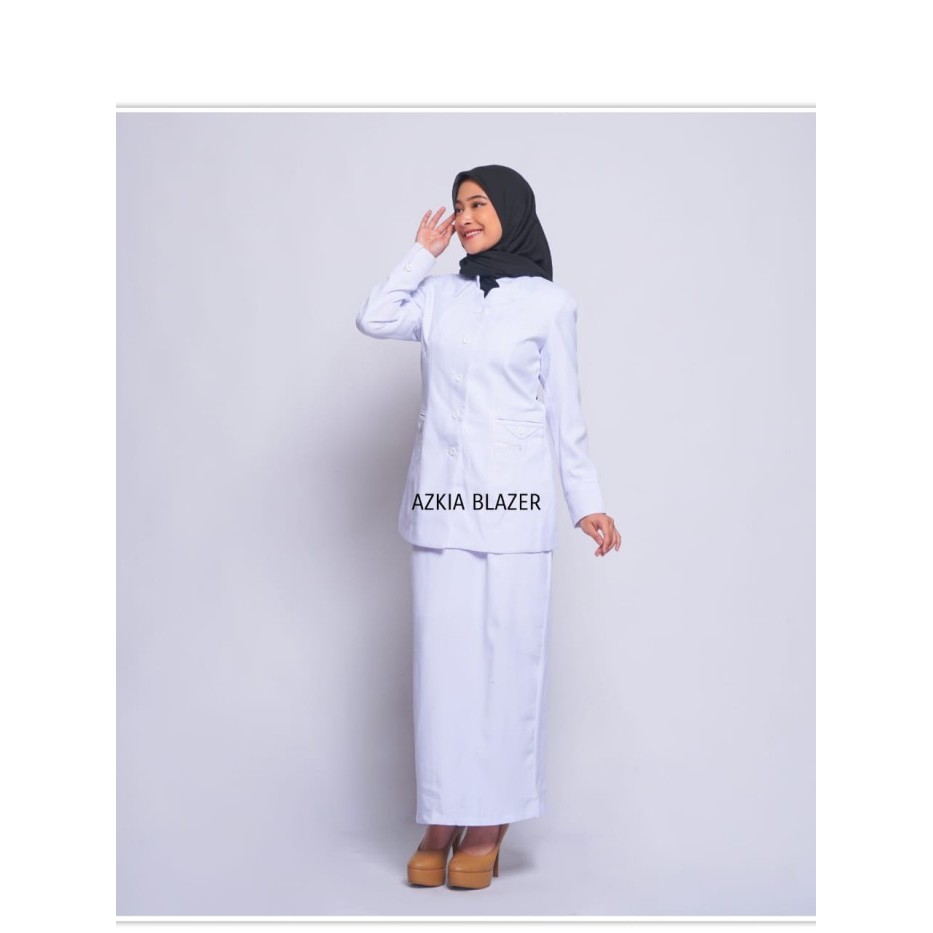 Terlaris  -Seragam kerja wanita spesial blazer jumbo merek Azkia Blazer 6L-7L-8L - PUTIH 244 ROK, XX