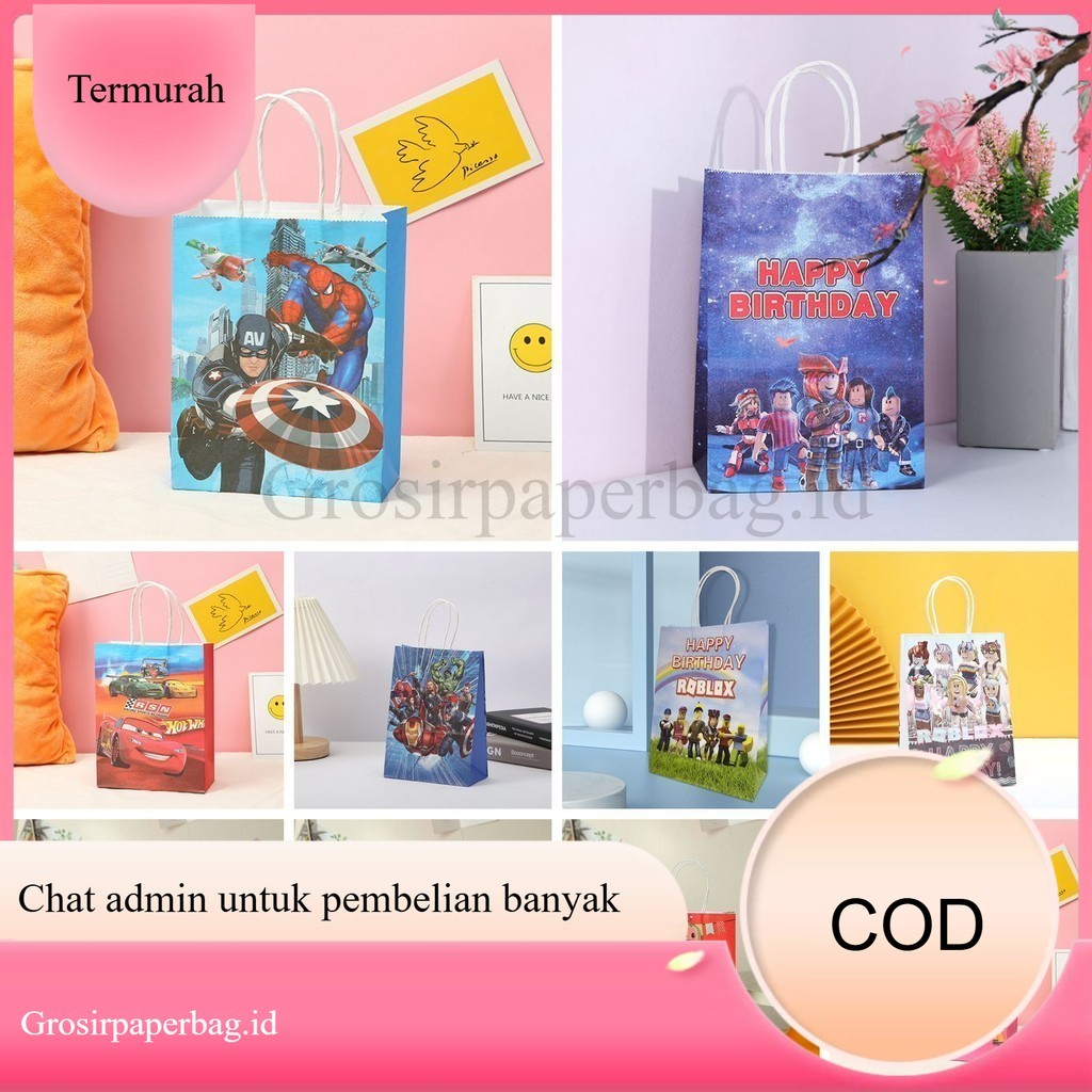 

Tas Kado Hadiah Souvenir Anak Motif Cocomelon Cars Spiderman Roblox Tas Ulang Tahun