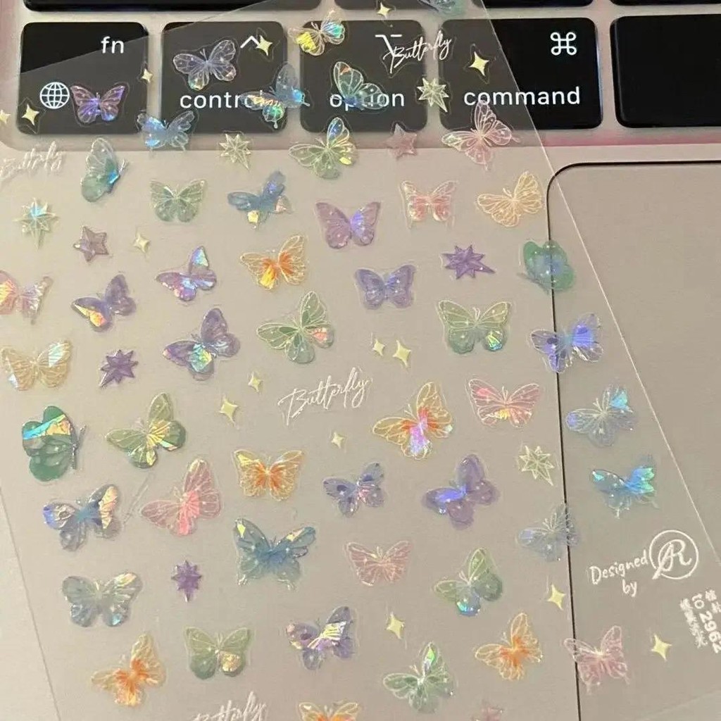

Butterfly Wing Streamer Laser Stickers Advanced Embossed Nail Art Stickers Colorful Butterfly Fairy Stickers Colorful