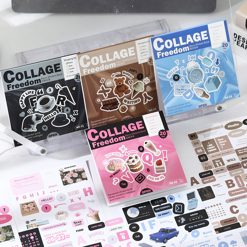 

4style 20sheets INS deco sticker book retro English die-cutting decorative stickers DIY scrapbook aesthetic stationery