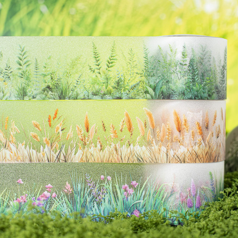 

Mr. Paper, 6 Styles, 200CM/roll, Glitter PET Tape, Flower and Plant Sticker Tape DIY Handmade Collage Base Material