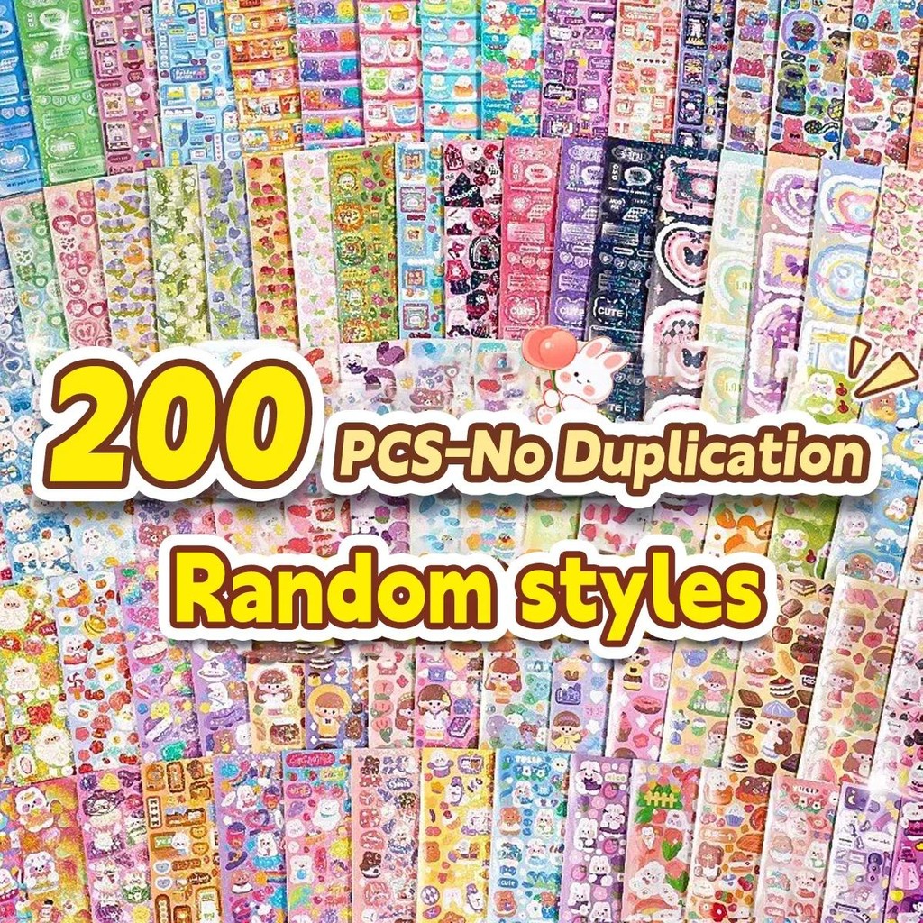 

20-200 PCS Goo Card Cute Stickers Kawaii Cartoon Laser Sticker No repeat for Diary Kid DIY School Students Decoration Stationery