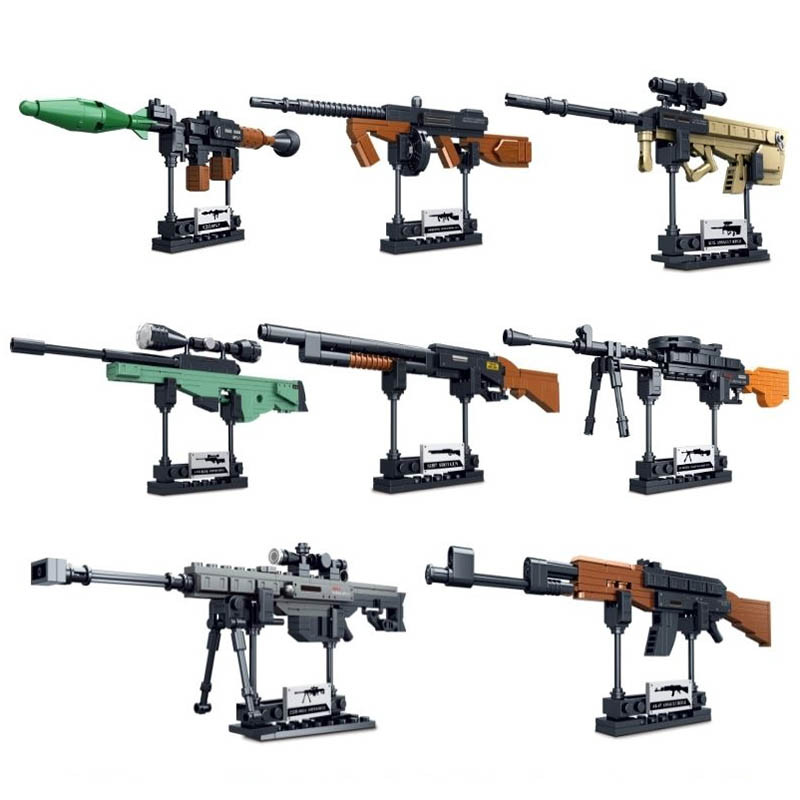 Te  nical Building Blocks toy Gun AK47 Revolver Subma  ine Sniper Barrett WW2 Military Army War SWAT