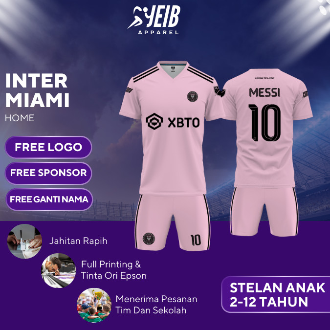JERSEY BOLA ANAK INTER MIAMI HOME 23-24 LIGA AMERIKA JERSEY BOLA CUSTOM NAMA MURAH CUSTOM NAMA