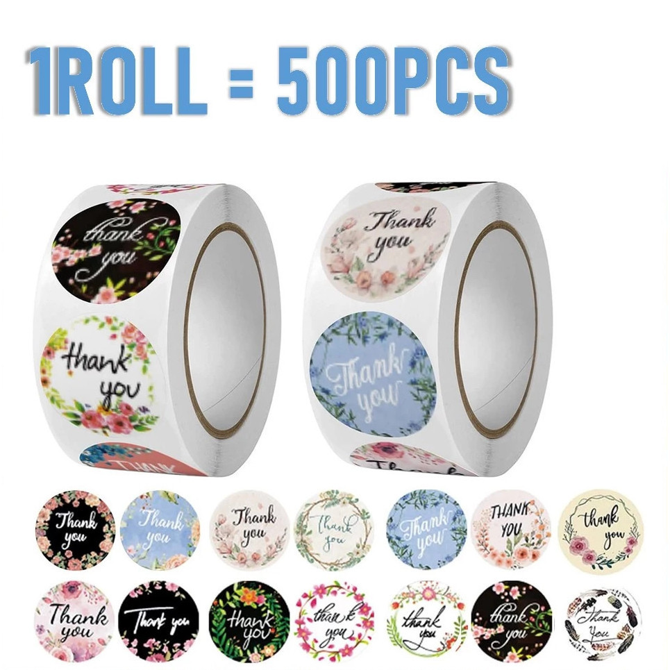 

500pcs Sticker Thank You Stiker Terima Kasih 2,5 cm Warna Label Amplop Kotak Hadiah Paket Stiker Roll Segel LM1